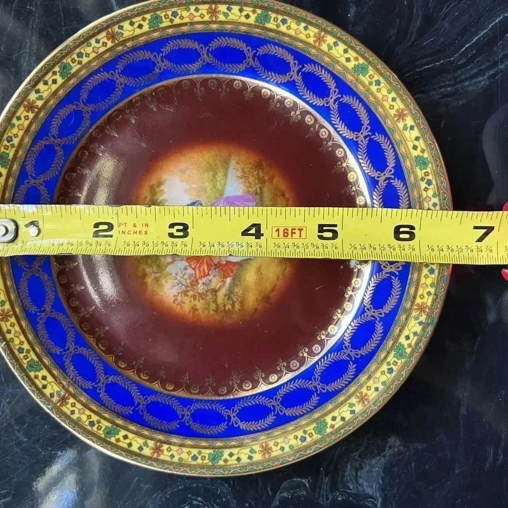 Vintage JK Carlsbad Colonial Blue And Gold China Decorative Plate 6.5” x 6.5”